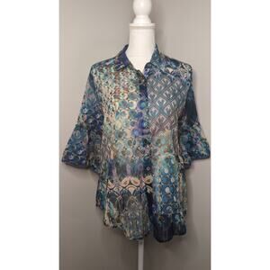 Johnny Was Collection Patchwork Boho Tunic Blouse Small
